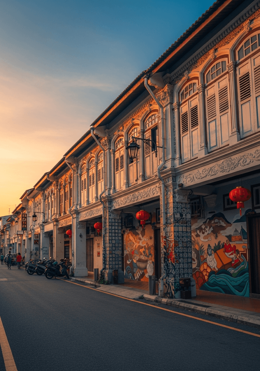 George Town heritage street with colorful Peranakan shophouses
